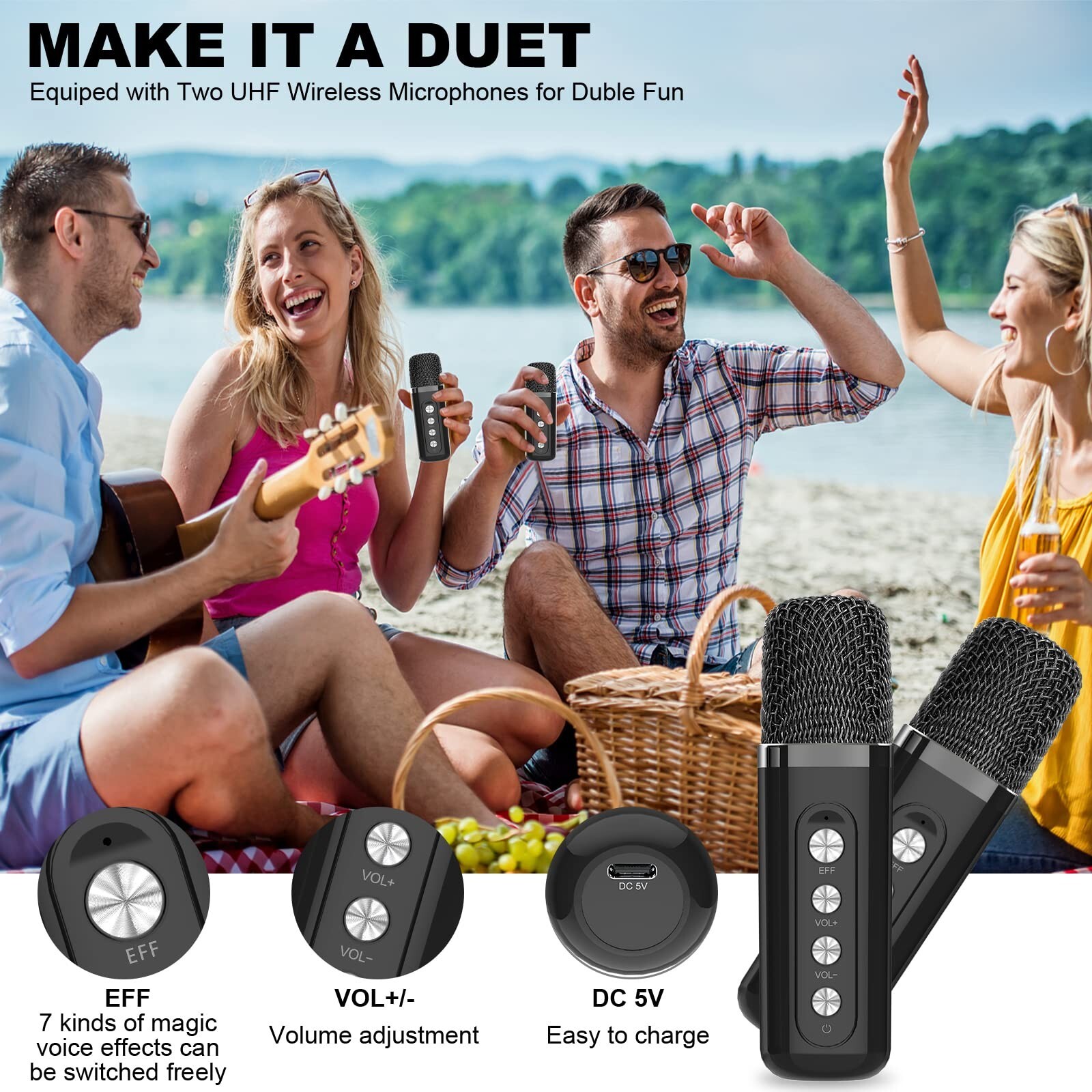 Karaoke Machine for Adults and Kids, FULLIFE Portable Bluetooth PA Speaker Sy... - 3