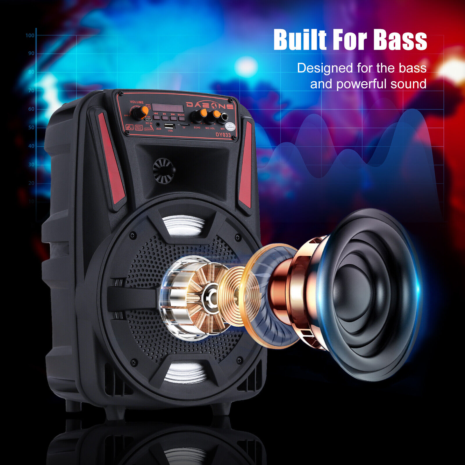1000W Bluetooth Speaker 8" Heavy Bass USB Rechargeable Party Sound System+Mic - 7