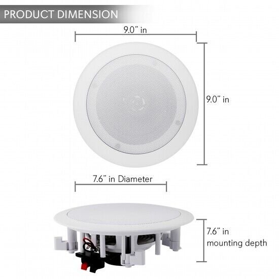 Dual 6.5’’ Bluetooth Ceiling, Wall Speakers, 2-Way Flush Mount Home Speaker Pair - 2