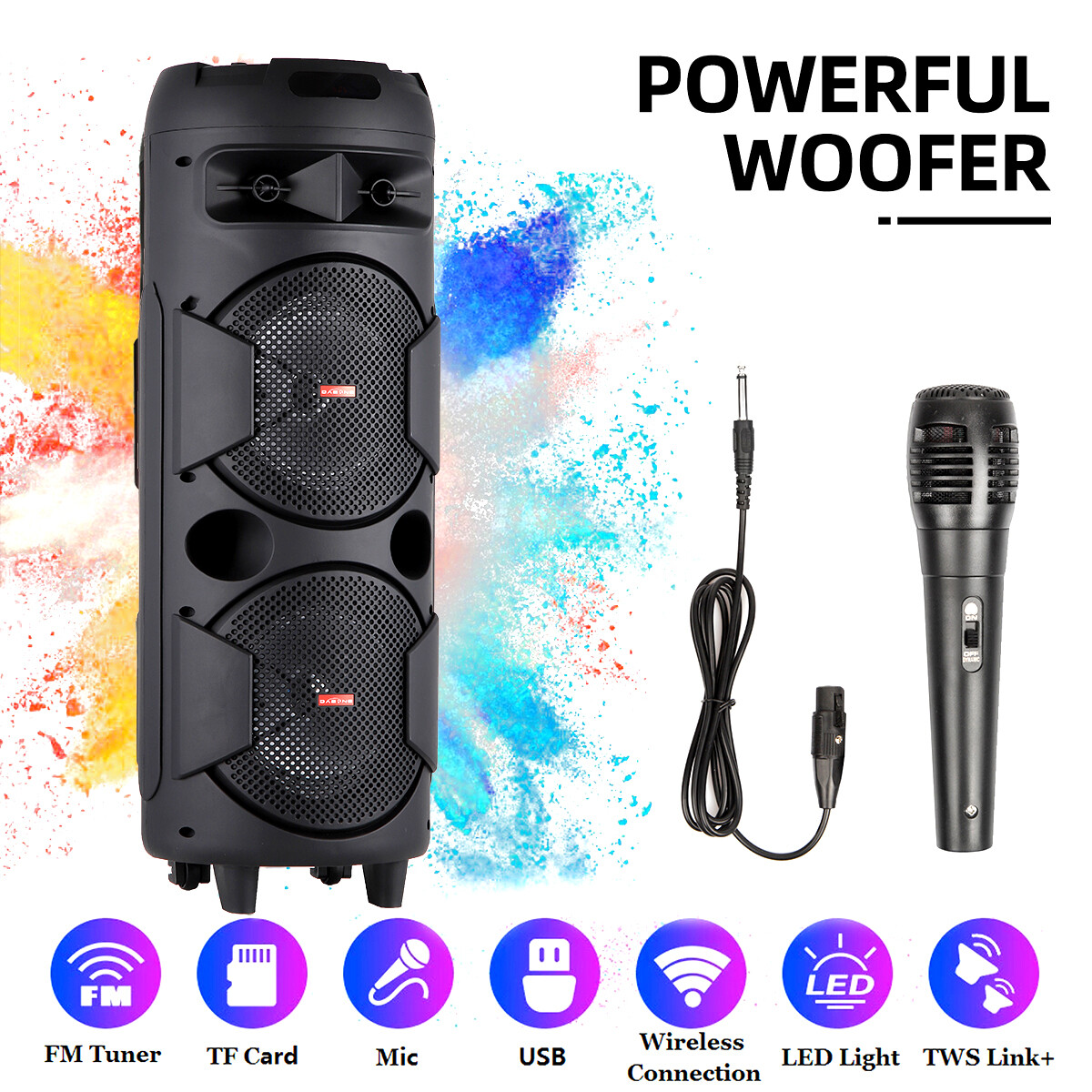 3000W Wireless Bluetooth Speaker Cylindrical Party Woofer PA System + Micphone