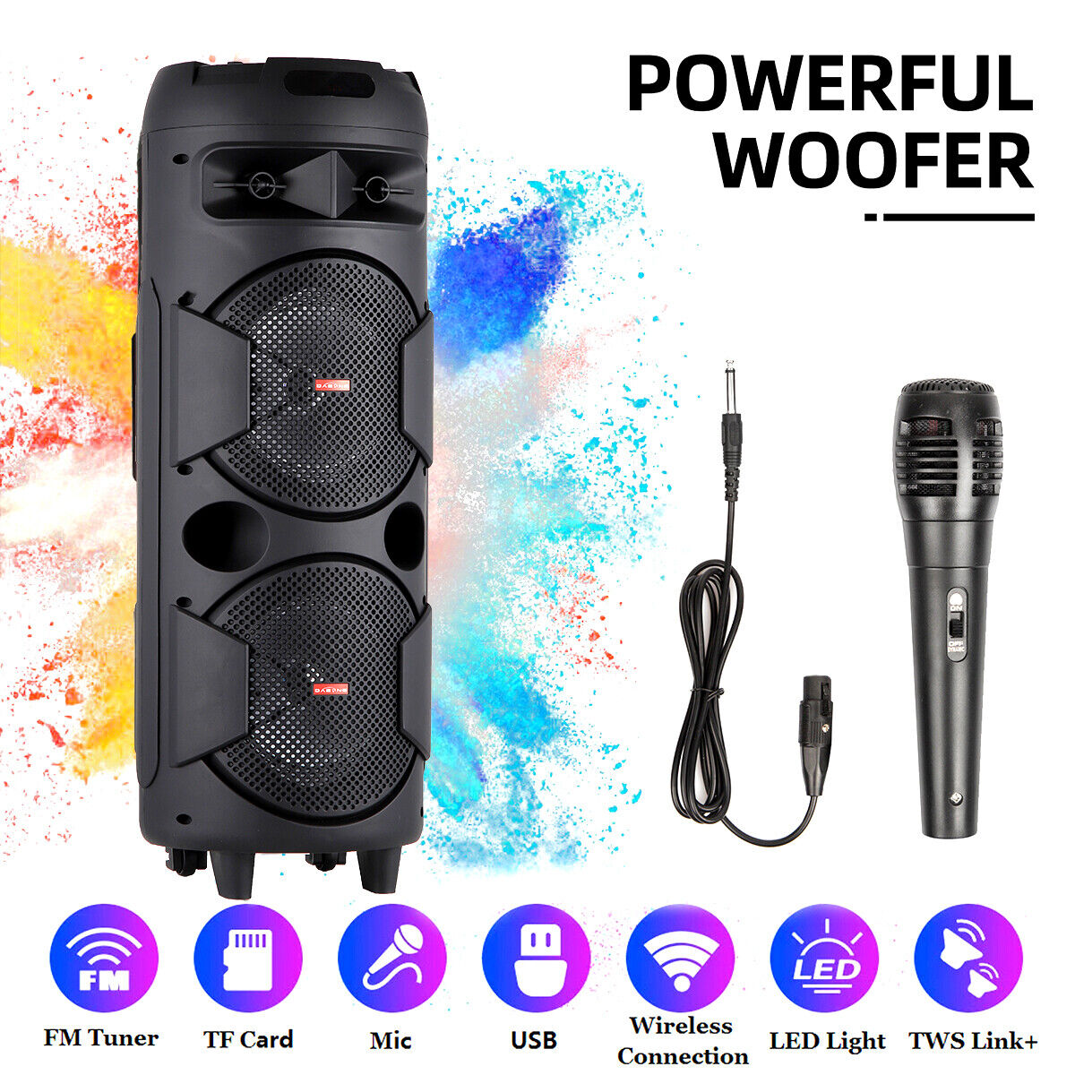 5000W Portable Bluetooth Speaker Subwoofer Heavy Bass Sound System Party + Mic - 27