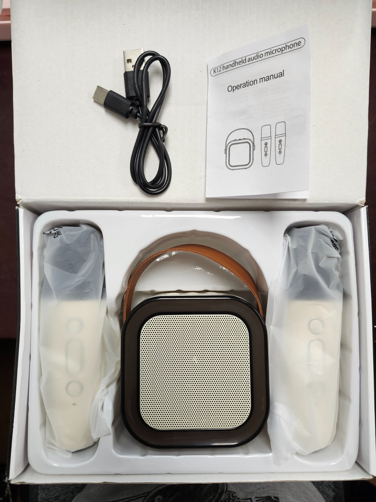 🔥FCZMO K12 Mini Karaoke Machine, Portable Bluetooth Speaker with 2 Mics Beige🔥 - 6