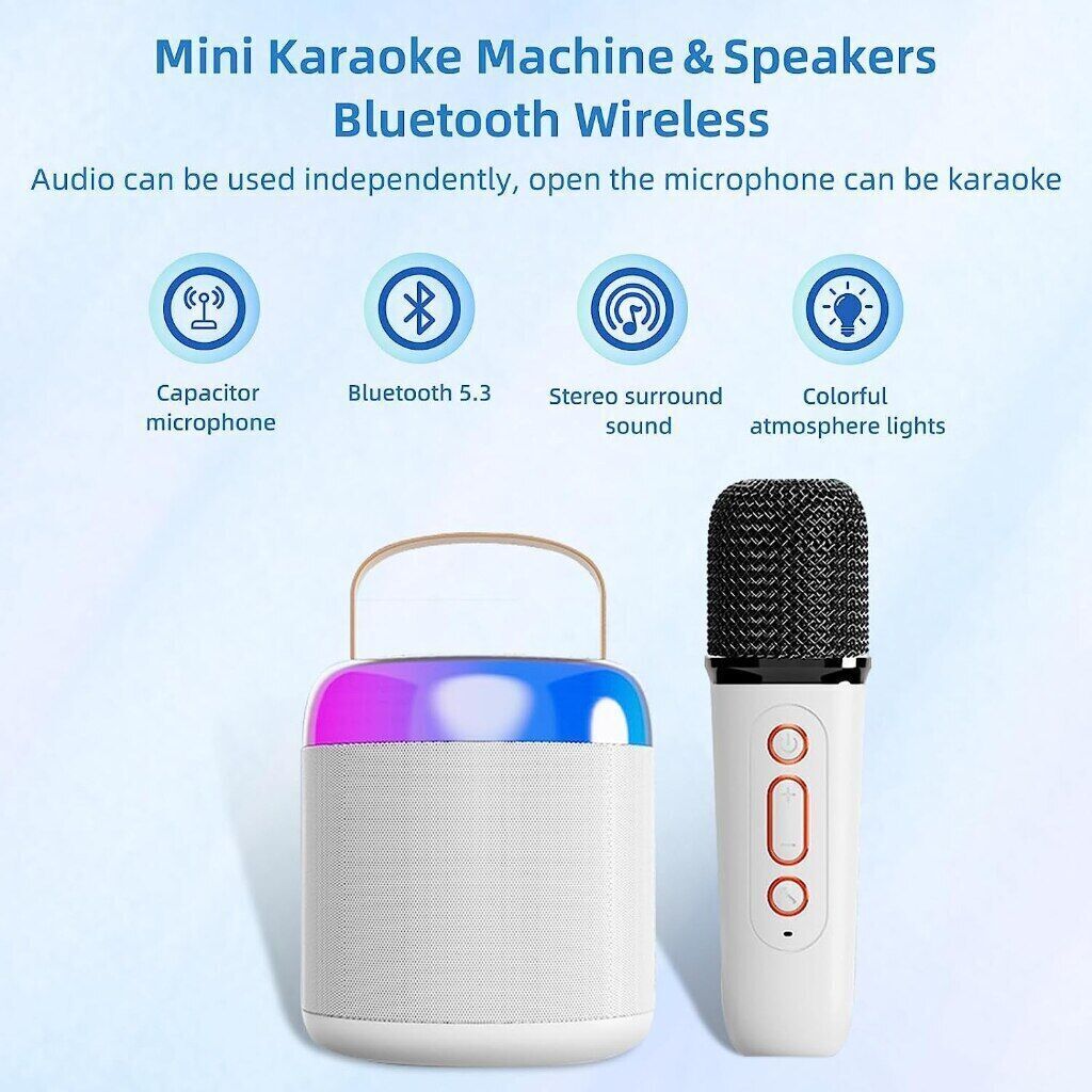 Mini Portable Karaoke Box Bluetooth Speaker with Dual Microphone Kids Xmas Gift - 1