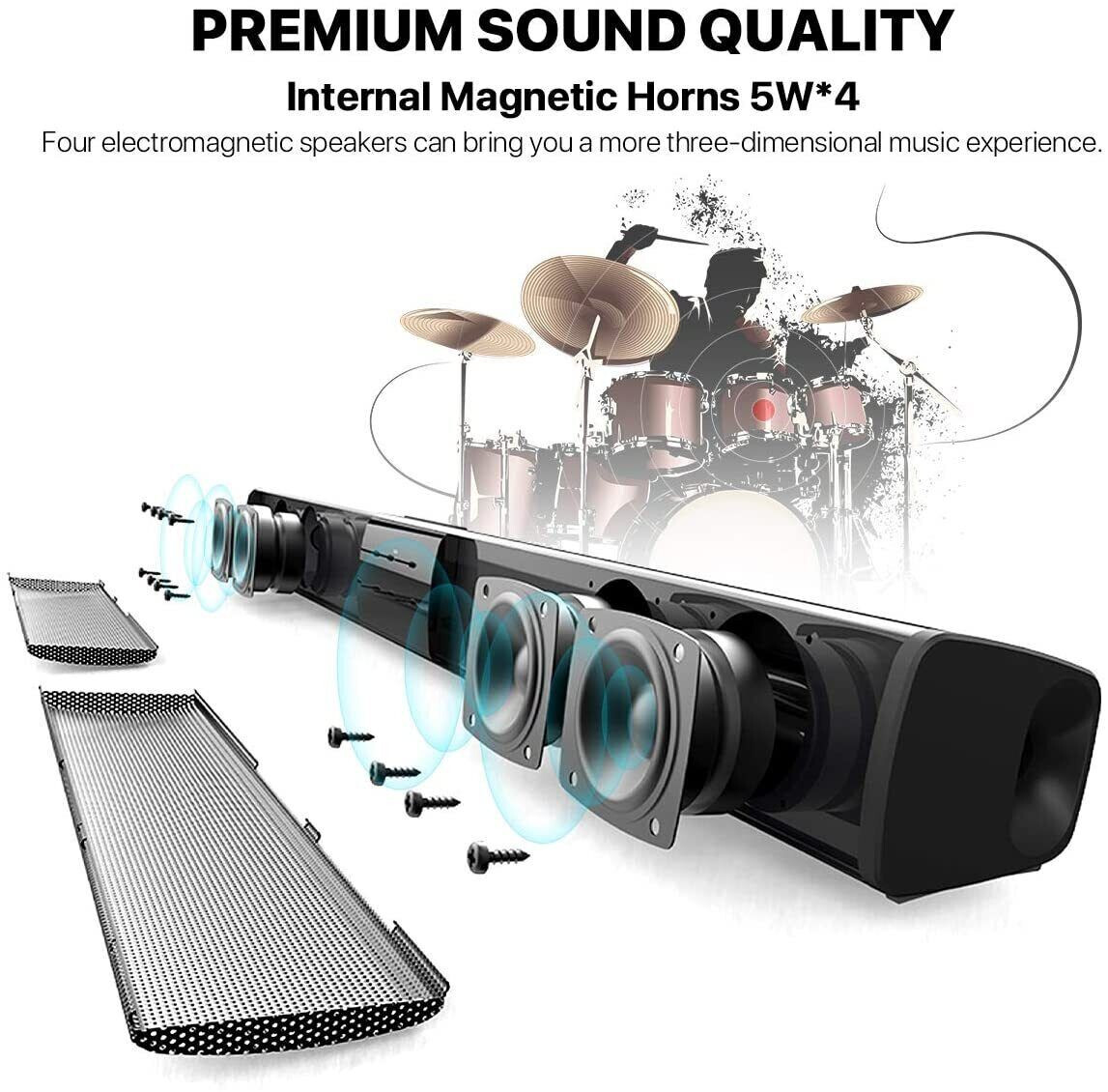 Bluetooth Wireless Powerful TV Sound Bar Home Theater Subwoofer Soundbar Remote - 7