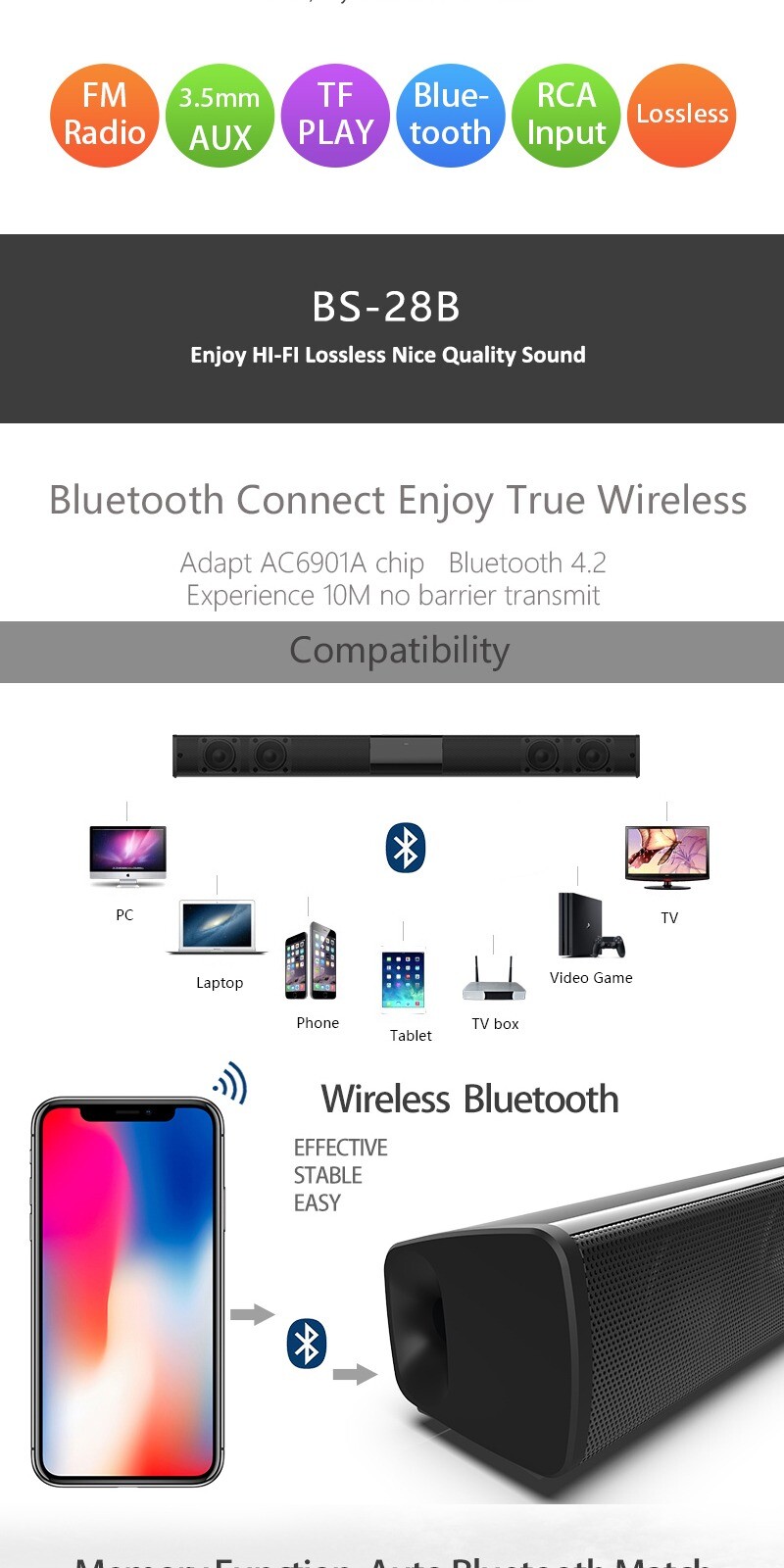 TV Speaker Bluetooth Speakers for Computer 2.1 Soundbar Subwoofer Bass Stereo - 12