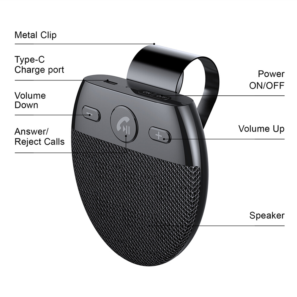 Wireless Bluetooth 5.0 Speakerphone Speaker Phone Visor Clip Hands Free Car Kit - 10