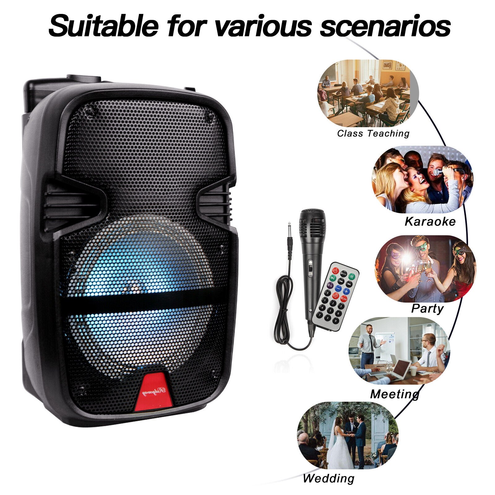 8" Portable FM BT Party Speaker Subwoofer Heavy Bass Sound 3000W w/ Microphone - 2