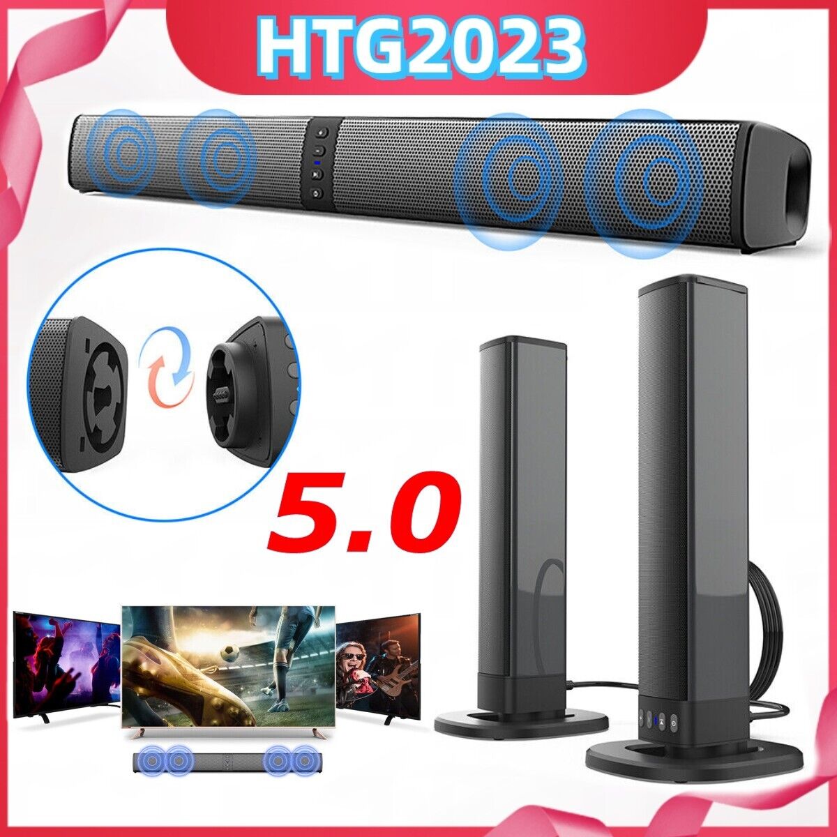 New Bluetooth Soundbar TV PC Sound System 3D Surround Subwoofer Speaker USB-