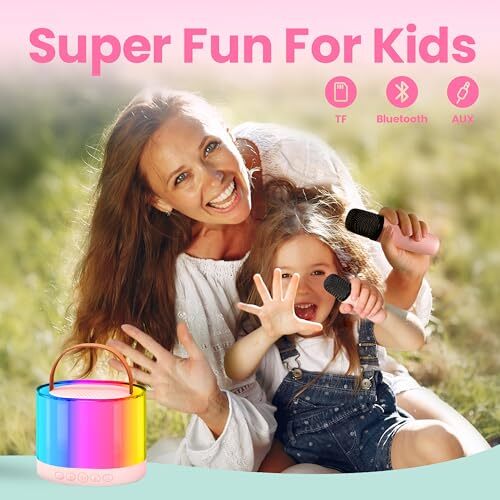 Mini Kids Karaoke Machine, Unique Gifts for Girls Boys with Colorful Pink-2Mic - 3