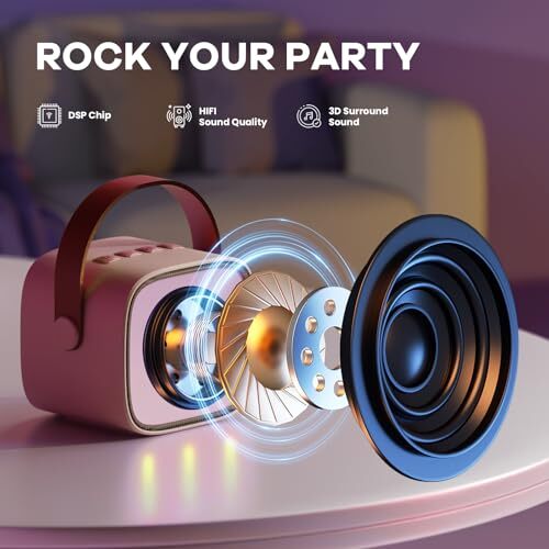 Mini Karaoke Machine for Kids Adults, Portable Bluetooth Speaker P-ink 2 Mic - 3