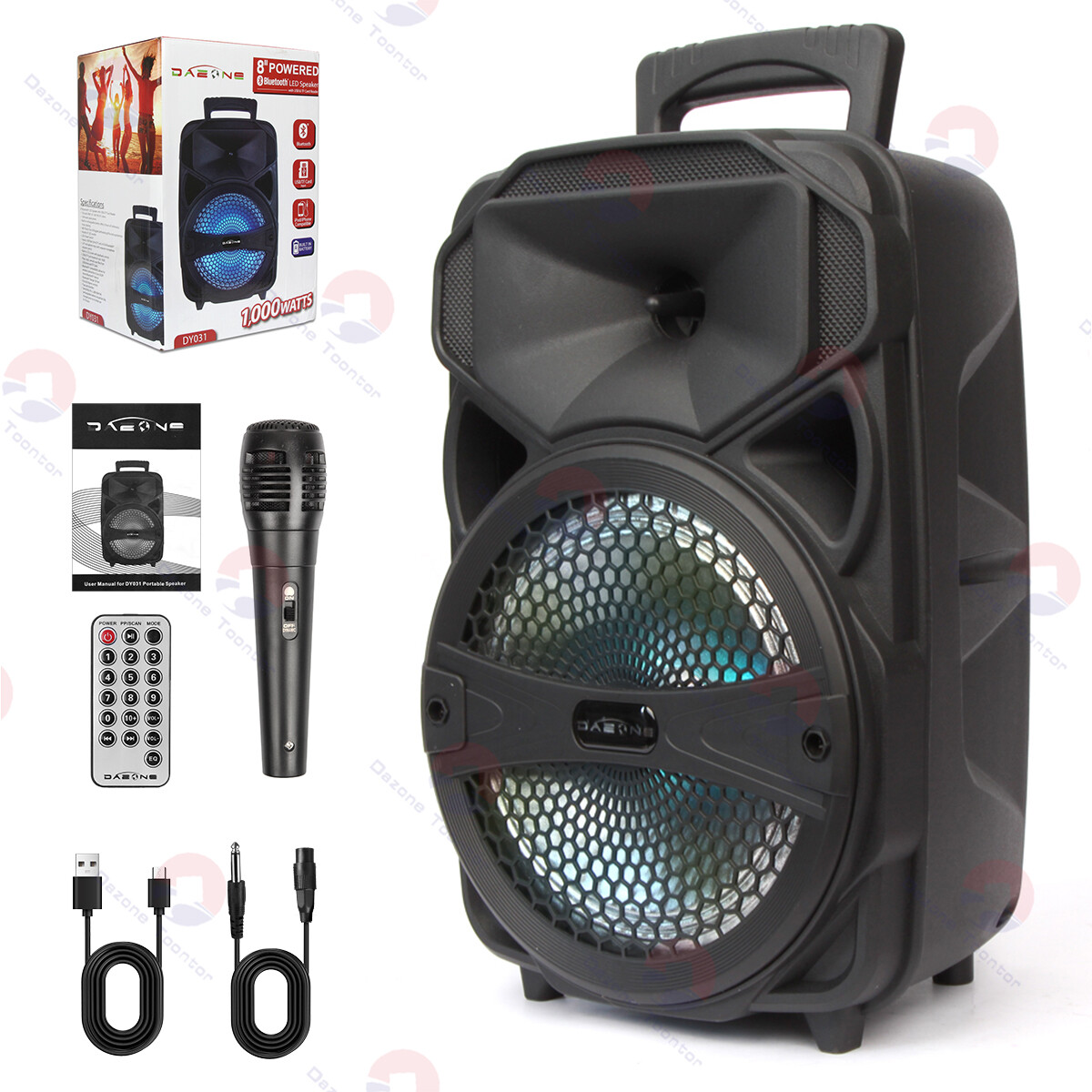 Portable Bluetooth Speaker 8inch Party Sound System W/ Remote FM LED USB Mic