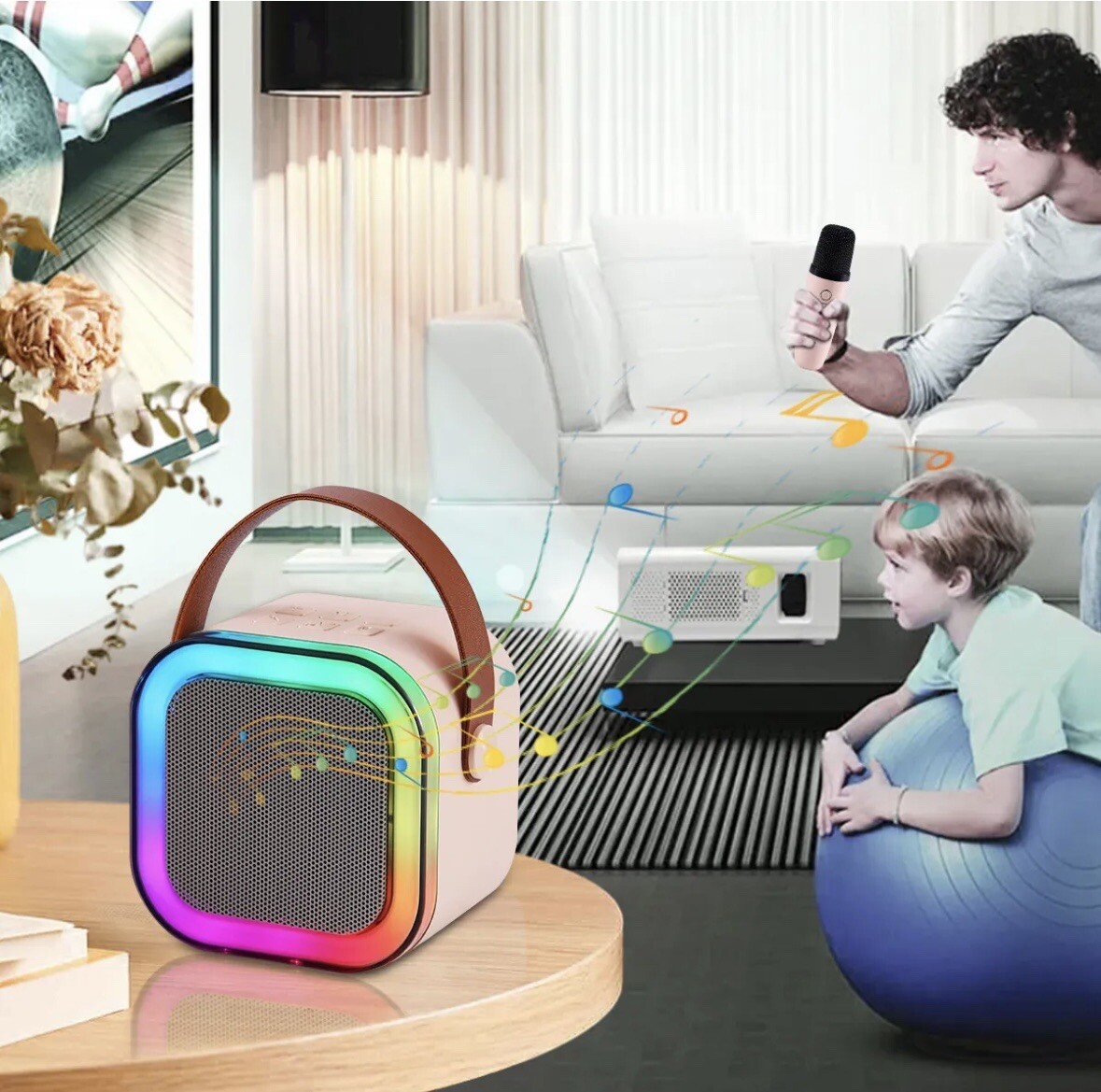 Mini Karaoke Machine for Kids & Adults Portable Speaker - 2 Wireless Mphone PINK - 2