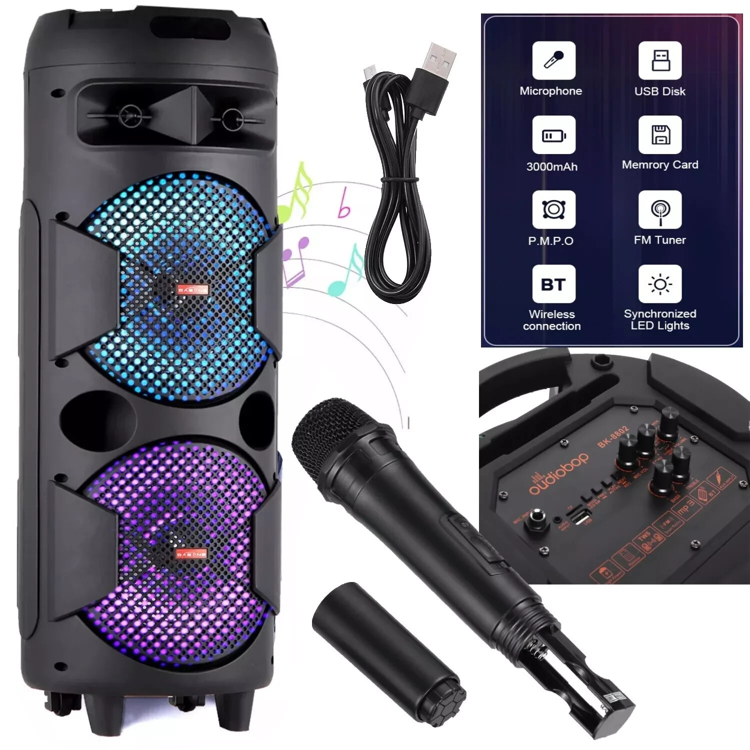 Party Portable Wireless Bluetooth Speaker Bass Sound Subwoofer with Microphone