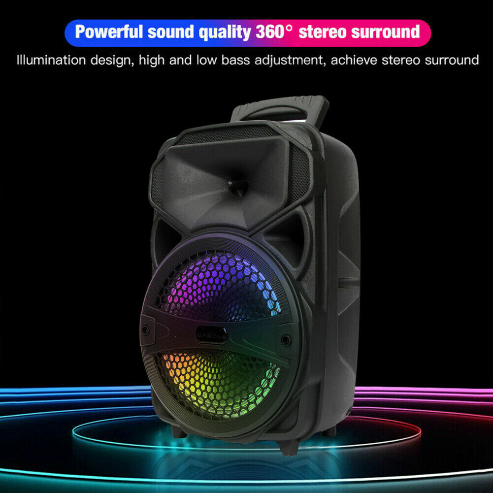 1000W Portable Bluetooth Speaker Karaoke Party Sound System FM LED Lights w/mic - 5
