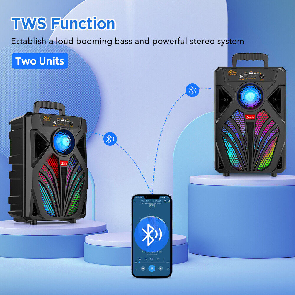2000W Portable Bluetooth Speaker Sub woofer Heavy Bass Sound Party System w/ Mic - 13