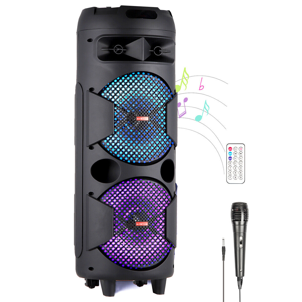 Portable Bluetooth Karaoke Speaker PA System Dual 8" BT Subwoofer TWS W/ LED Mic
