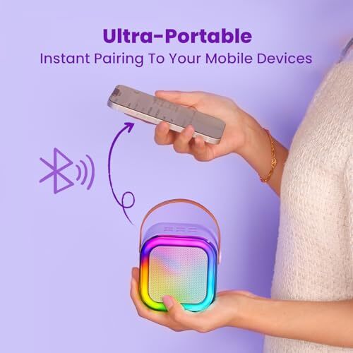 Mini Karaoke Machine for Kids, Karafun Premium with Thousands of Purple 2 Mics - 4