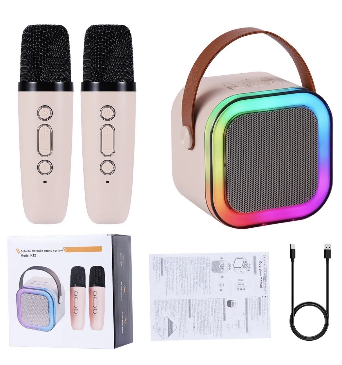 Mini Karaoke Machine for Kids & Adults Portable Speaker - 2 Wireless Mphone PINK - 5