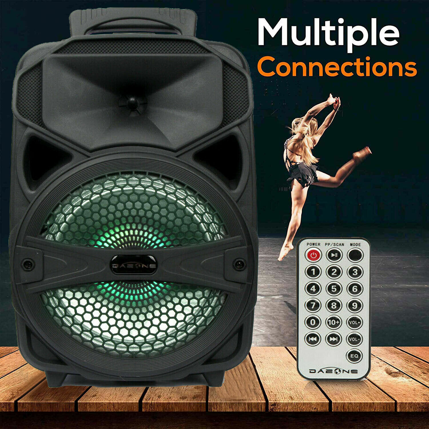 1000W Portable Bluetooth Speaker Karaoke Party Sound System FM LED Lights w/mic - 9