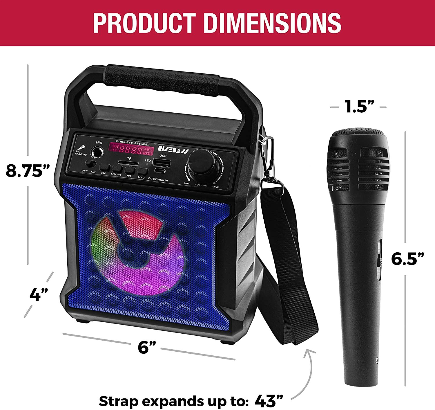 Portable Bluetooth Speaker Karaoke Machine +Free Mic for Kids/Adults Party Light - 2