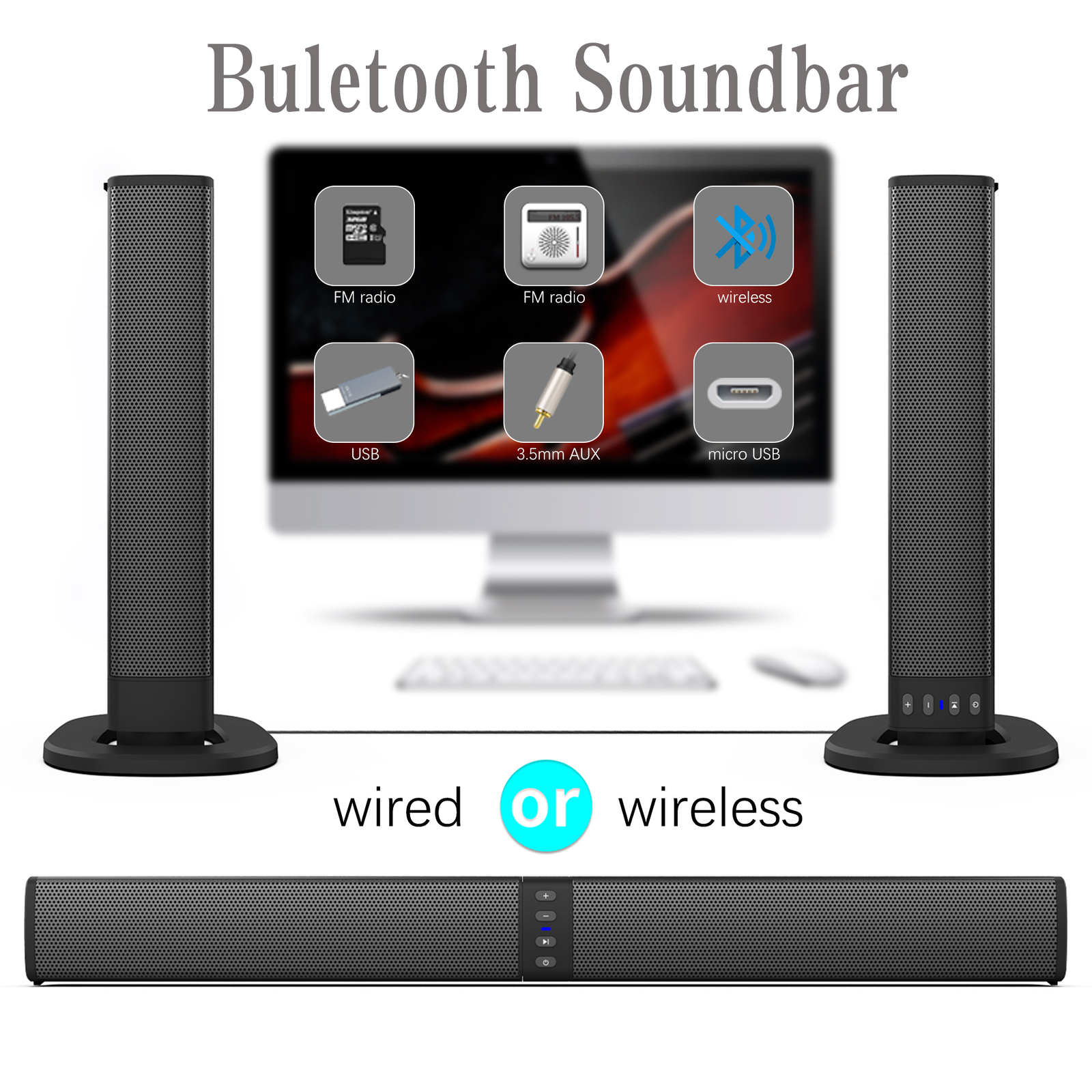 Bluetooth 5.0 Home TV Sound Bar Speaker System Wireless Subwoofer 3D Surround - 2