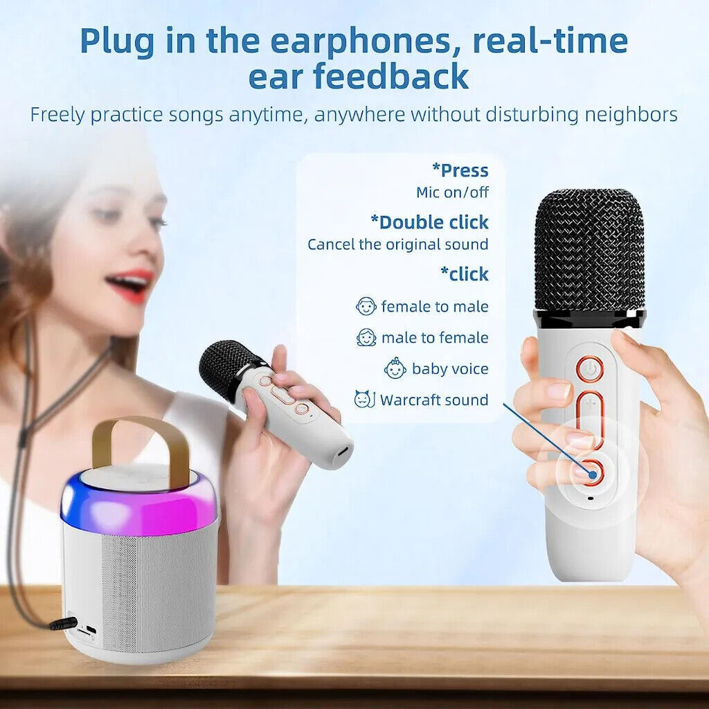 Mini Portable Karaoke Box Bluetooth Speaker with Dual Microphone Kids Xmas Gift - 4