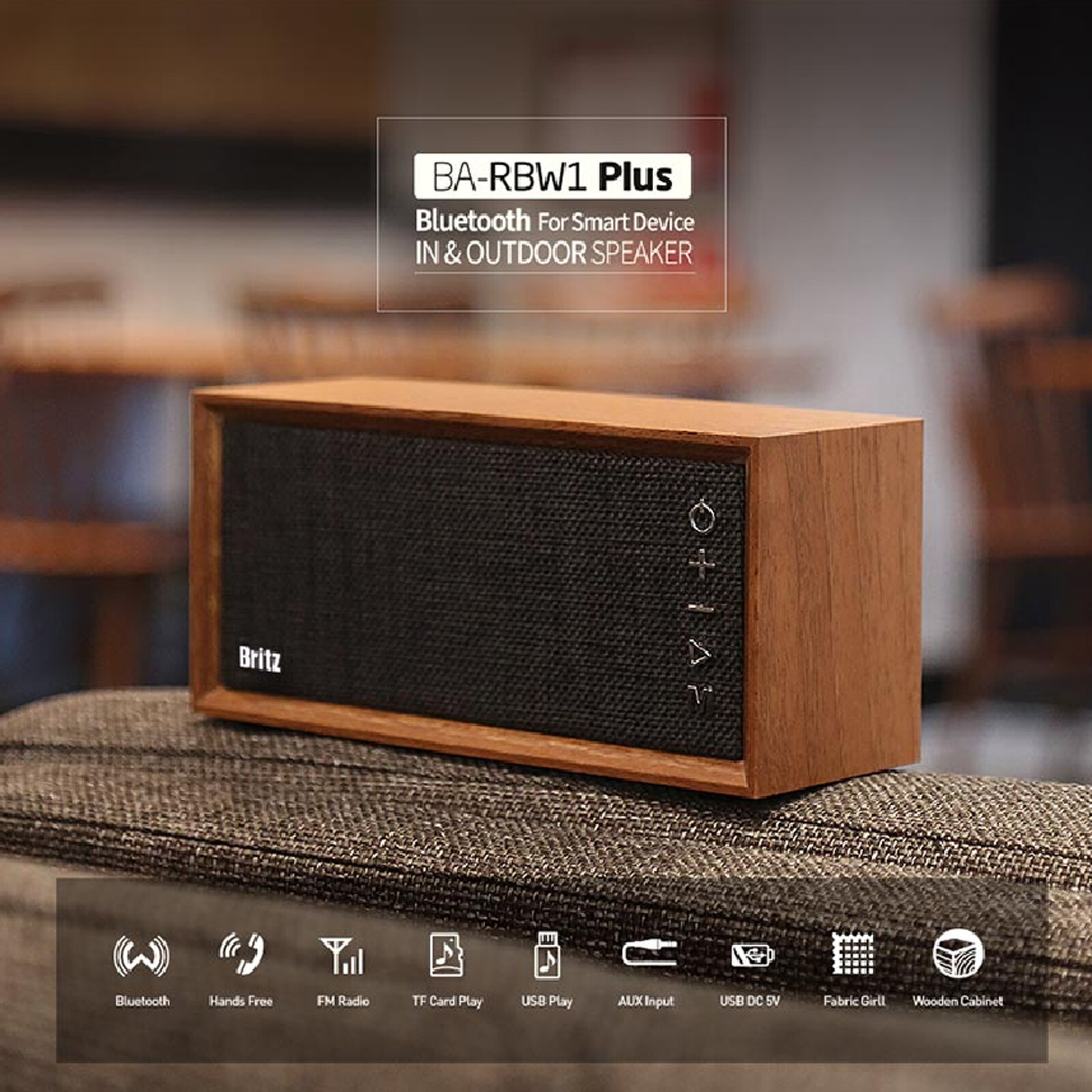 Britz BA-RBW1 Plus Bluetooth 5.0 FM Radio TF USB AUX Hands Fabric Speaker - 3
