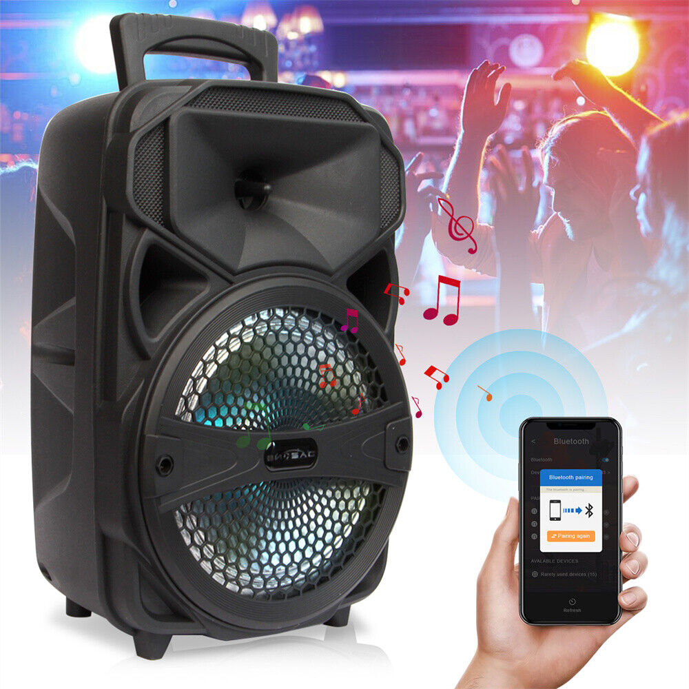 Portable 8''/15” Bluetooth Speaker Subwoofer Heavy Bass Party System Mic FM LOT - 8