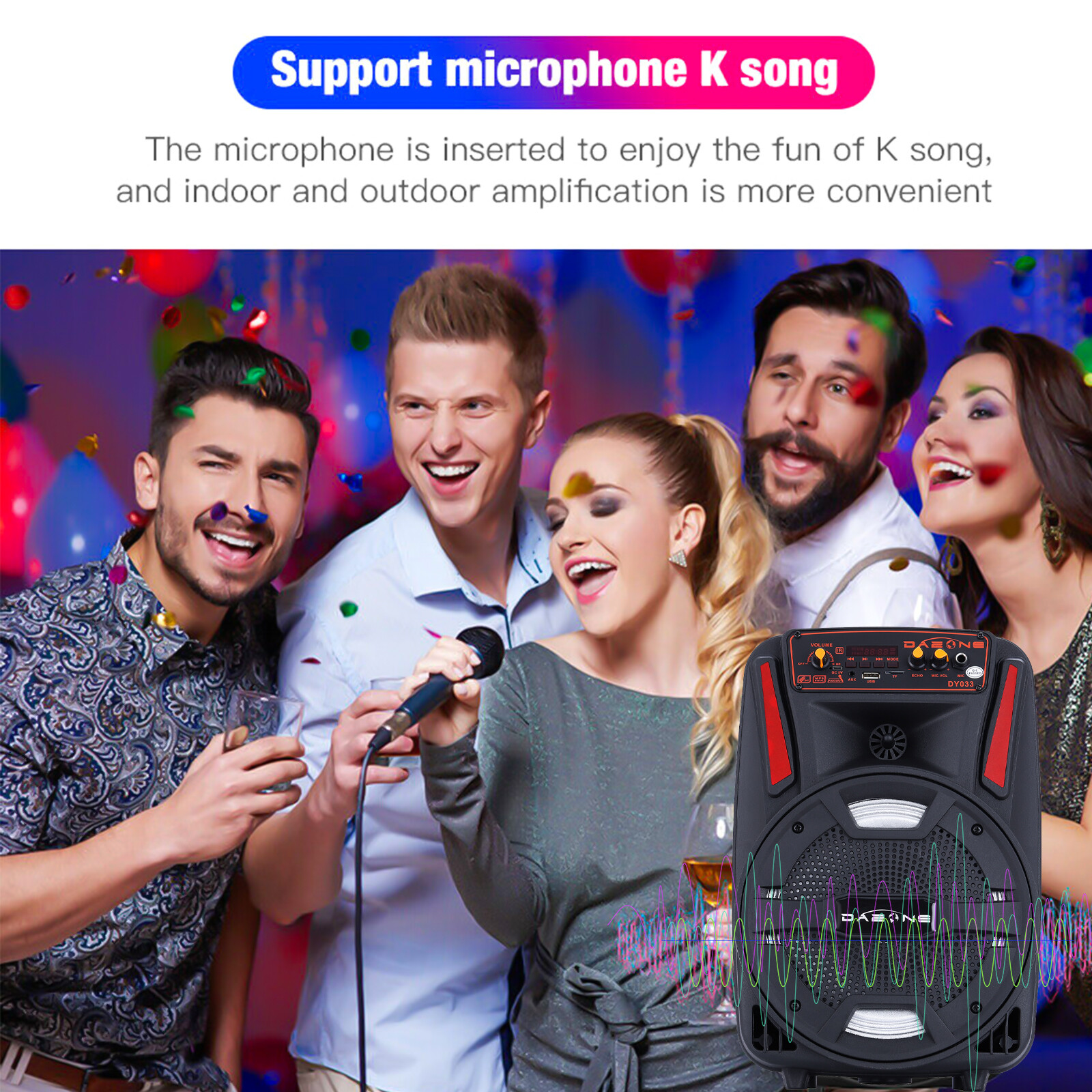 1000W Bluetooth Speaker 8" Heavy Bass USB Rechargeable Party Sound System+Mic - 2