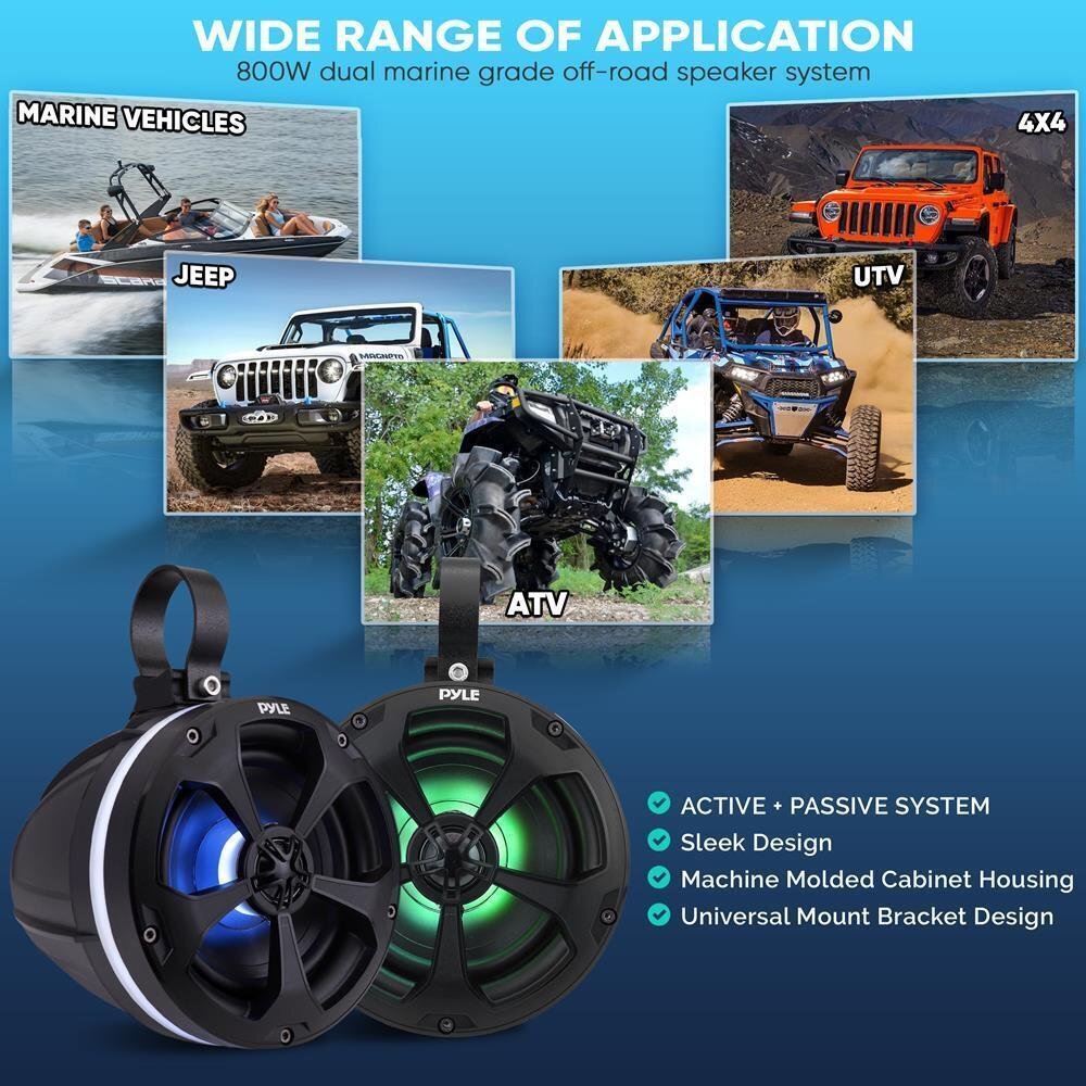 Pyle 5.25" Waterproof Rated Off-Road Bluetooth Speakers 1000 W Amplified Vehicle - 1