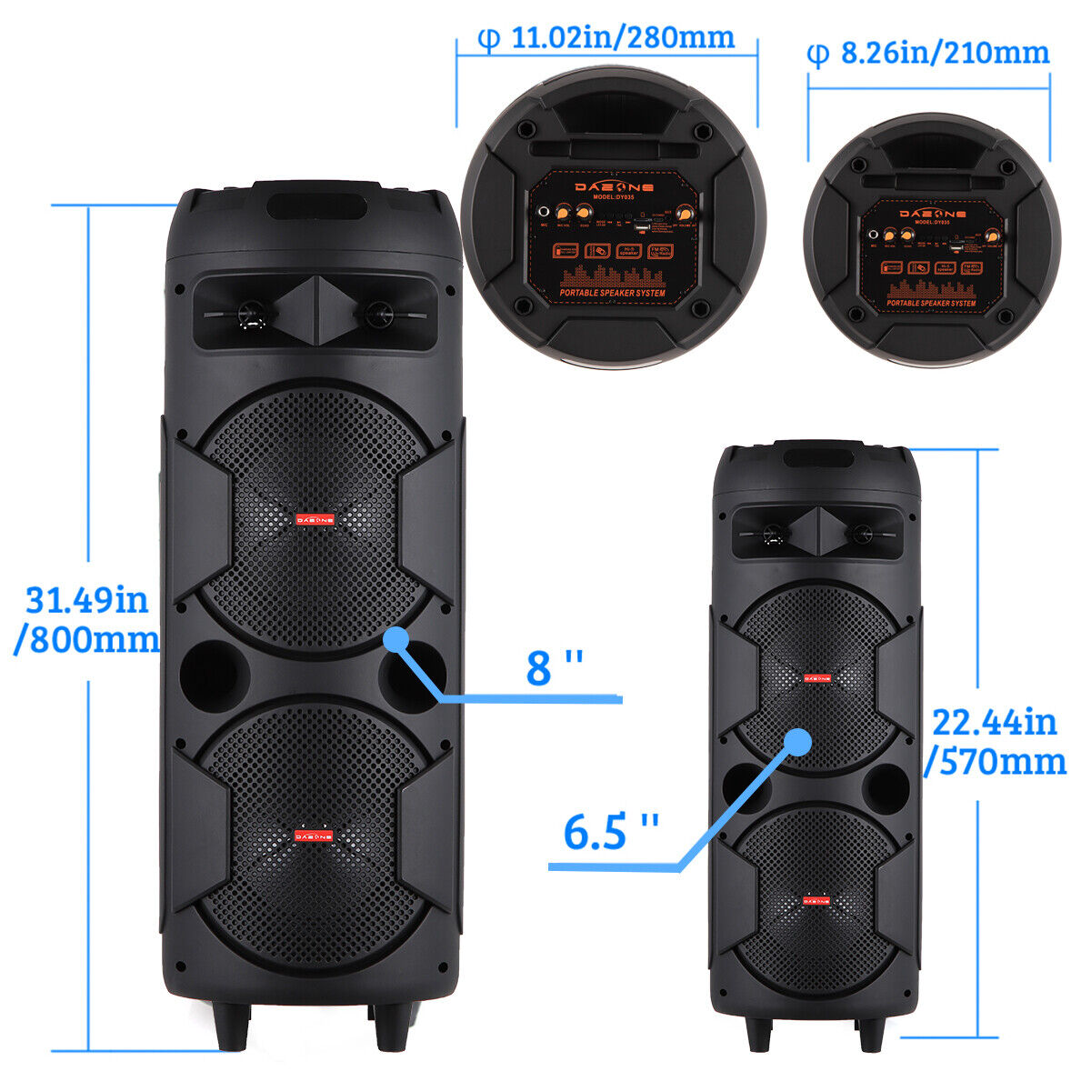 3000W Wireless Bluetooth Speaker Cylindrical Party Woofer PA System + Micphone - 8