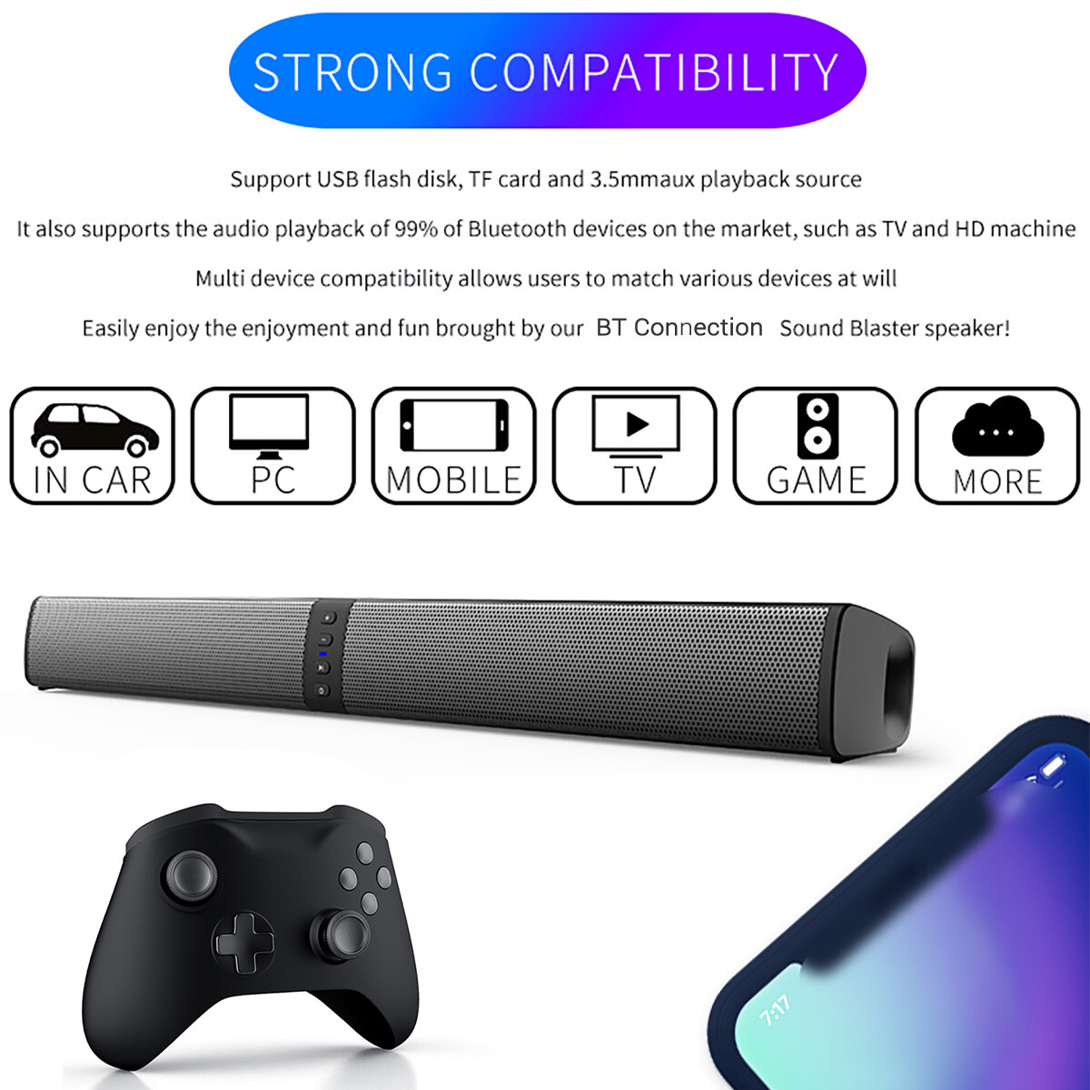 2 in 1 Separable Sound Bars 4 Speaker System Wireless TV Speaker Subwoofer BT - 11