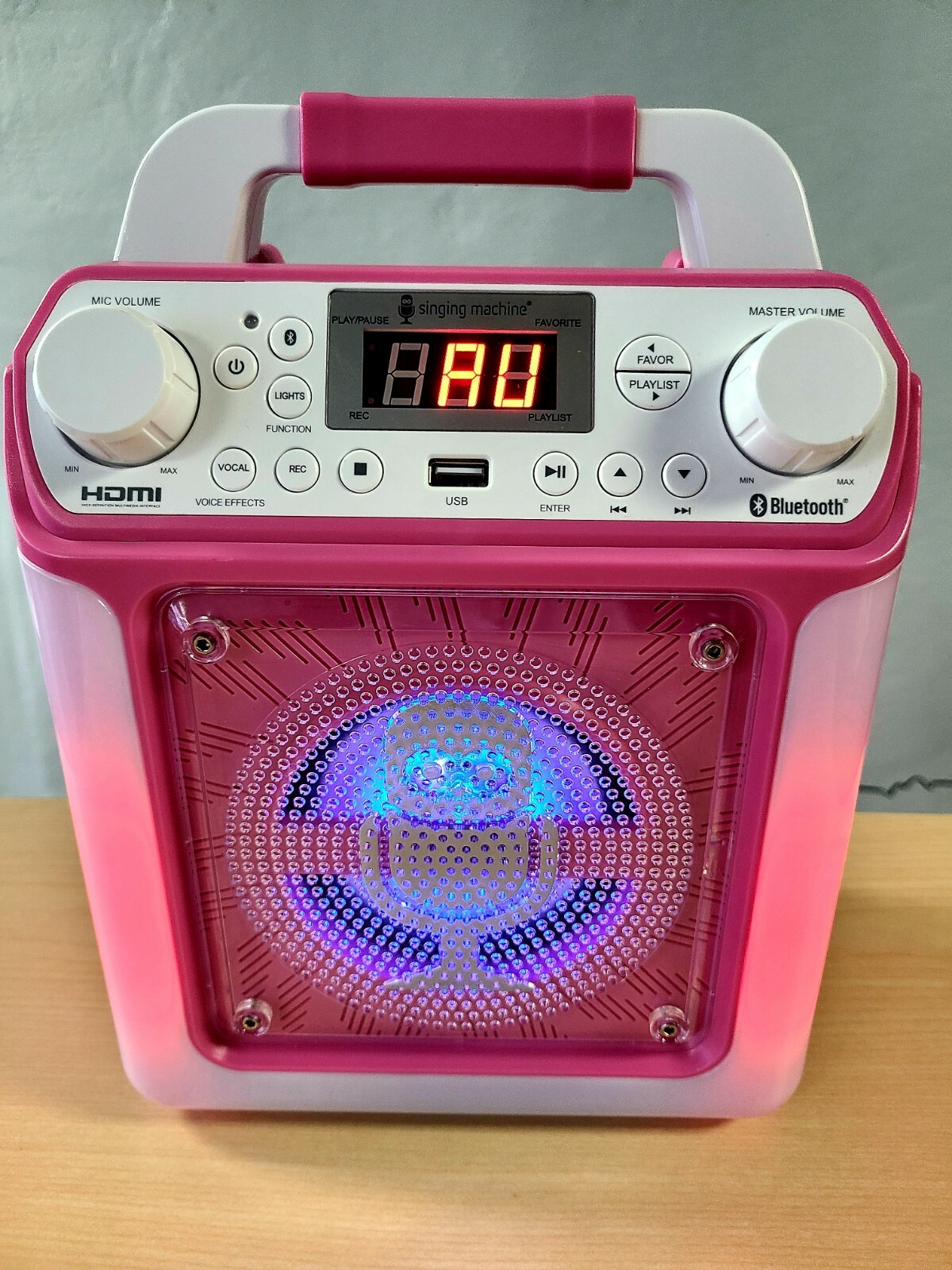 Singing Machine Pink Groove Mini Karaoke Disco Light Show Bluetooth Speaker
