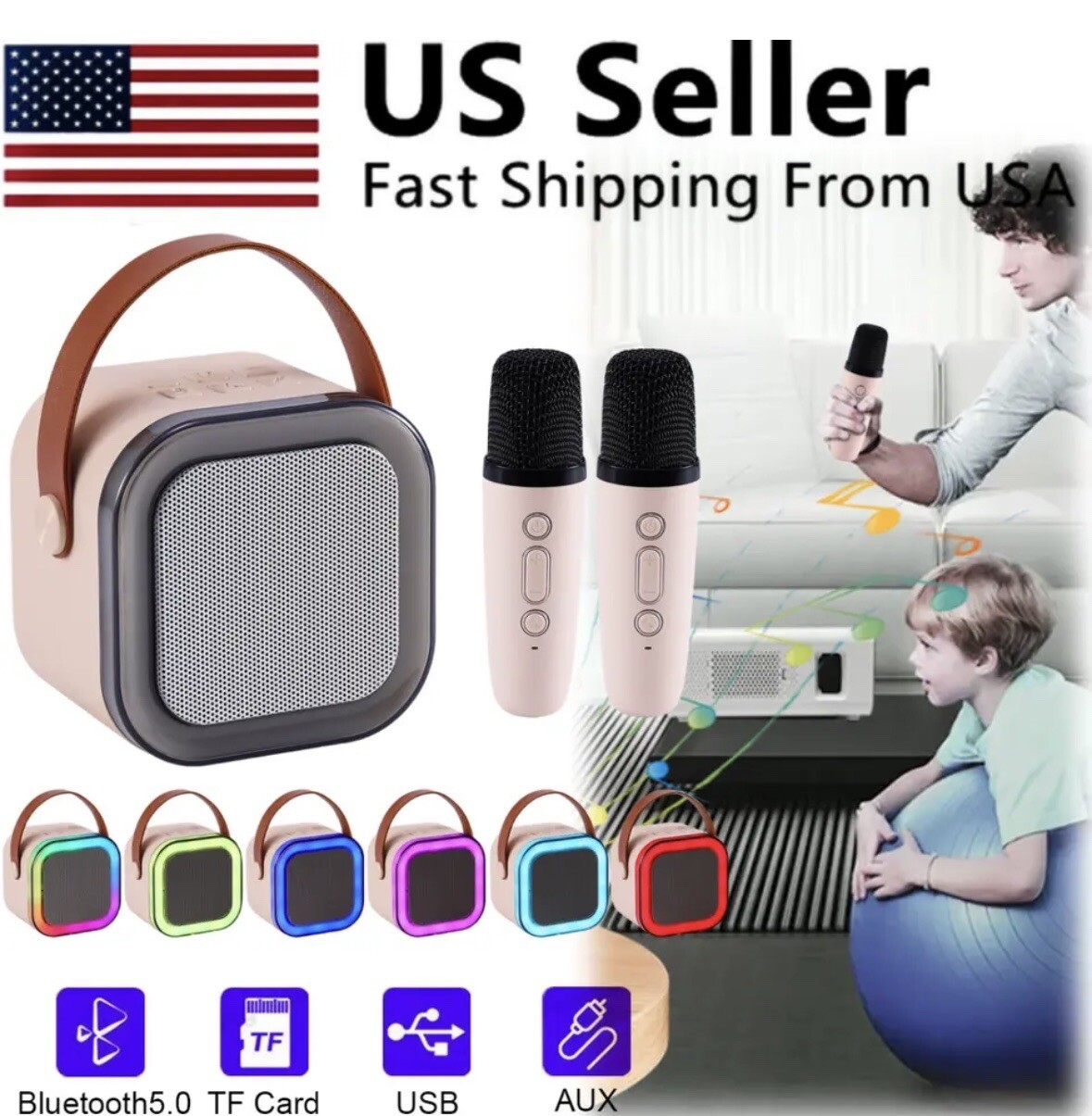 Mini Karaoke Machine for Kids & Adults Portable Speaker - 2 Wireless Mphone PINK