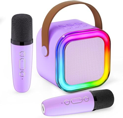 Mini Karaoke Machine for Kids, Karafun Premium with Thousands of Purple 2 Mics - 1