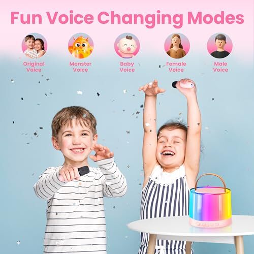 Mini Kids Karaoke Machine, Unique Gifts for Girls Boys with Colorful Pink-2Mic - 4