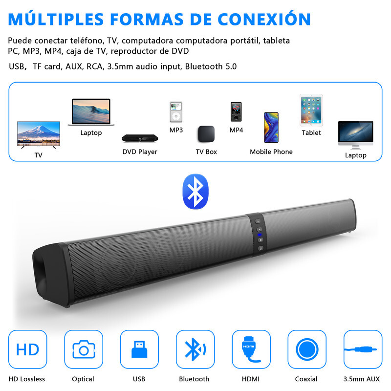 Bluetooth 5.0 Home TV Sound Bar Speaker System Wireless Subwoofer 3D Surround US - 3