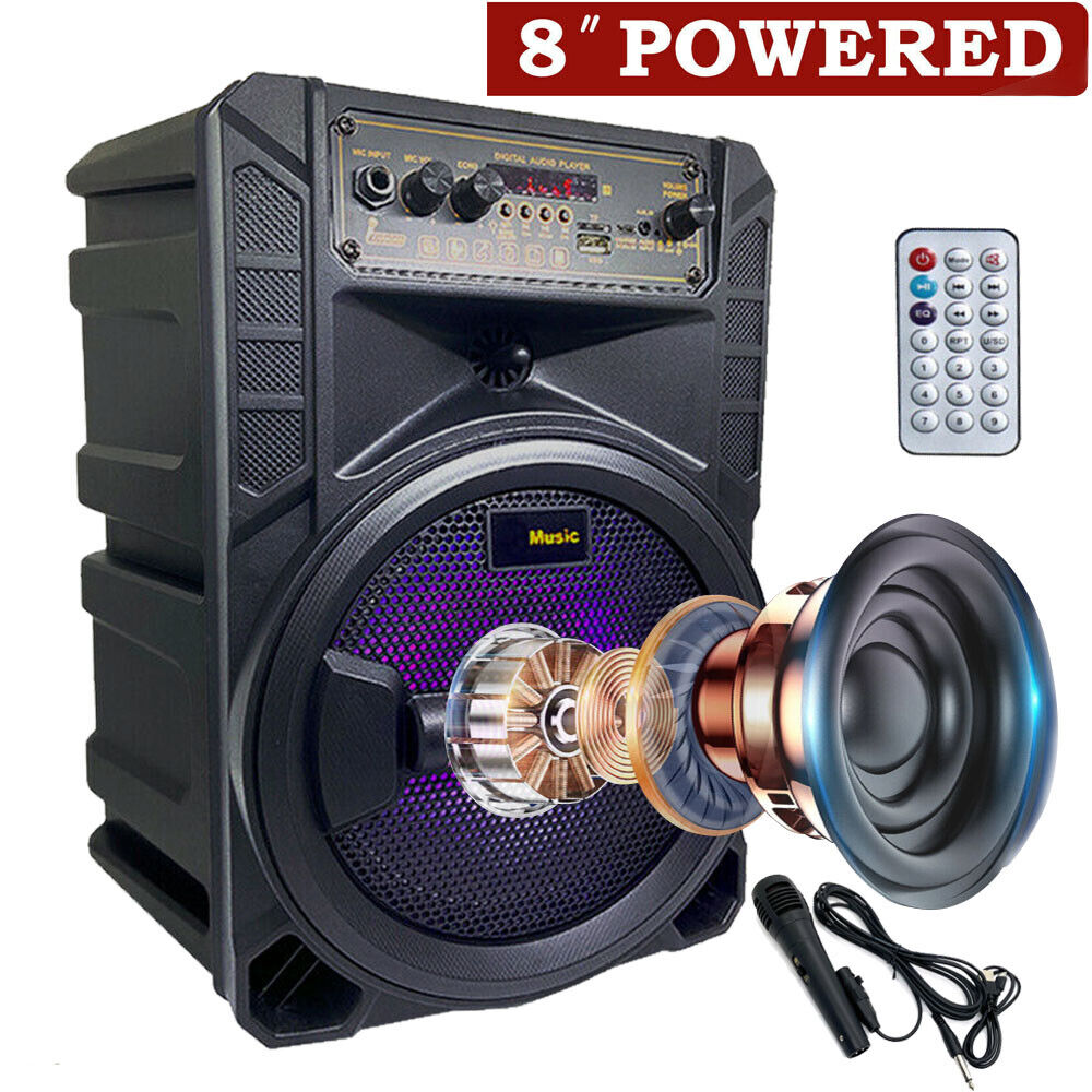 8'' Wireless Bluetooth Speaker USB FM Radio Portable Subwoofer System Remote Mic - 1