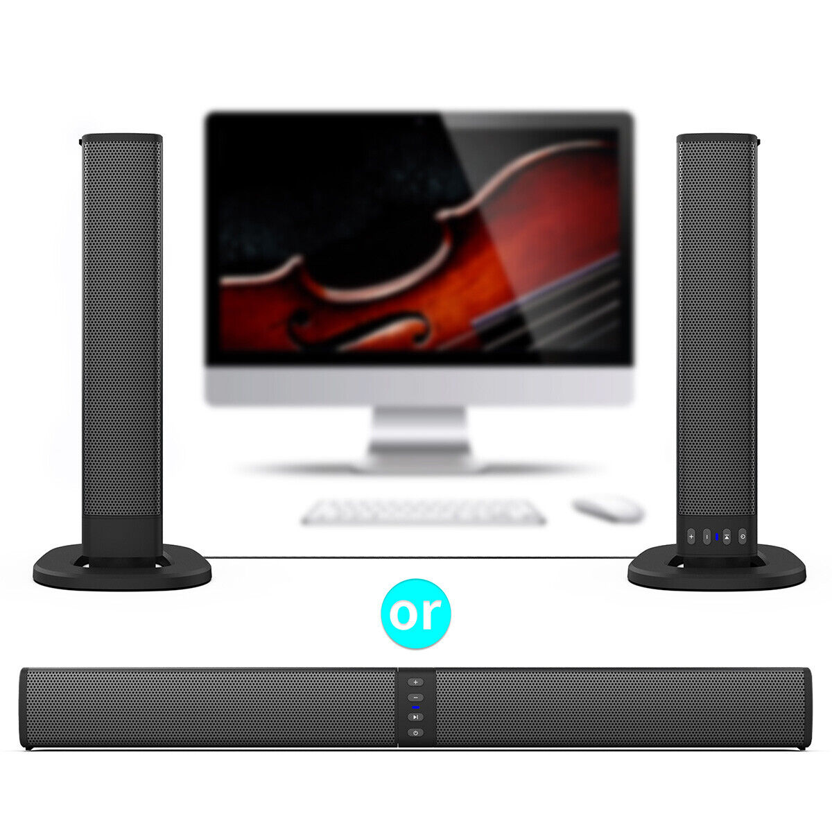2 in 1 Separable Sound Bars 4 Speaker System Wireless TV Speaker Subwoofer BT - 9