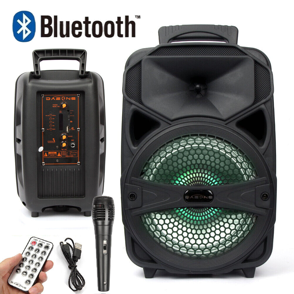 1000W Portable Bluetooth Speaker Karaoke Party Sound System FM LED Lights w/mic
