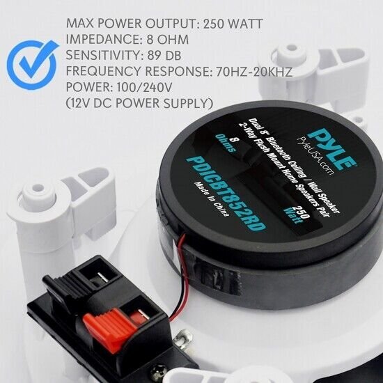 Dual 6.5’’ Bluetooth Ceiling, Wall Speakers, 2-Way Flush Mount Home Speaker Pair - 8