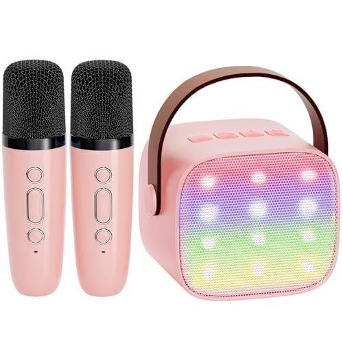 Mini Karaoke Machine for Kids Adults, Portable Bluetooth Speaker P-ink 2 Mic - 1
