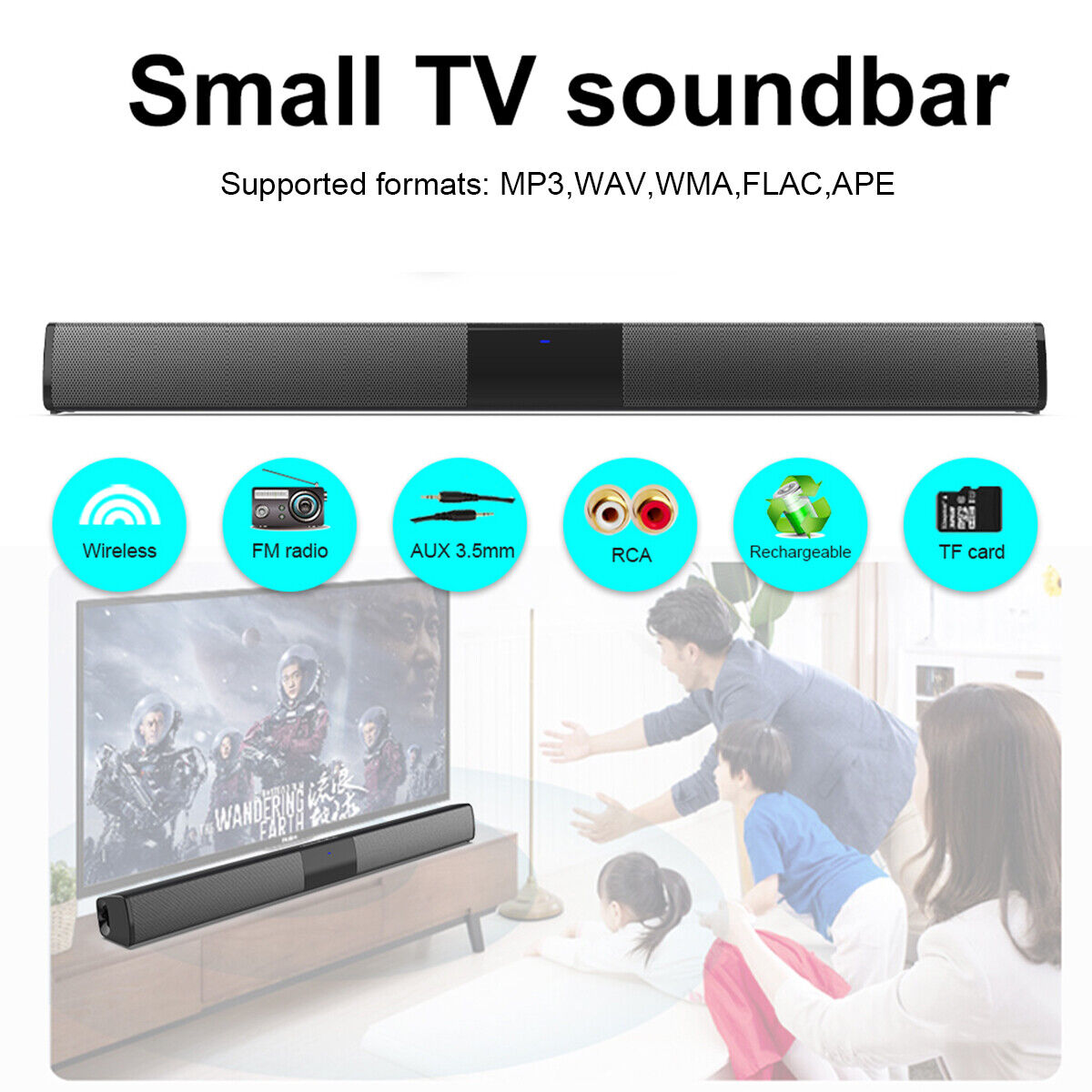Wireless Sound Bar 4 Speaker System BT Subwoofer TV Home Speaker Theater&Remote - 3