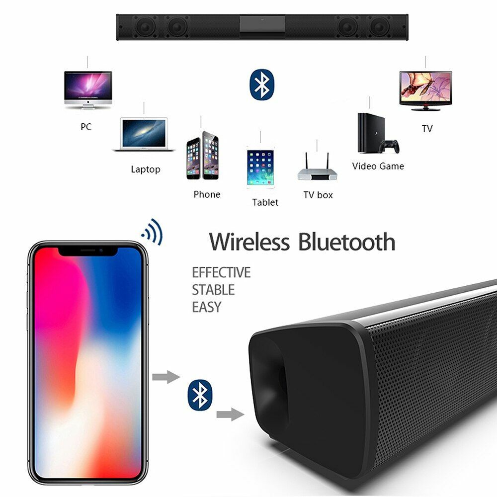 20w Sound Bar Tv Wired Wireless Bluetooth Speaker Home Surround For Tv Pc Home