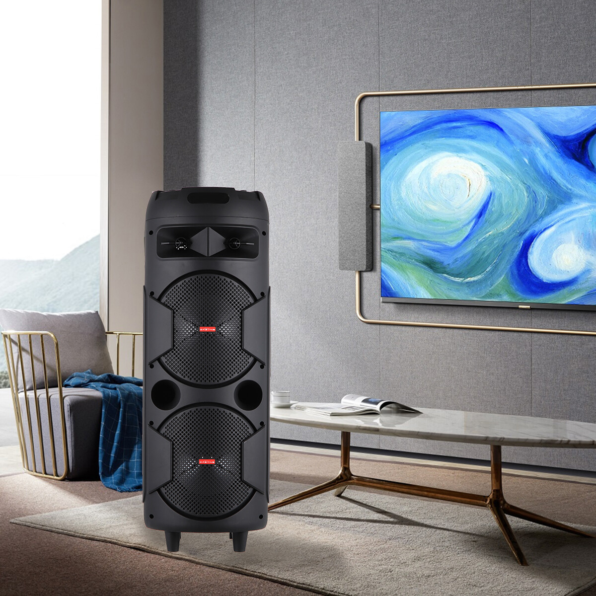 Dual 6.5" Woofer Portable FM Bluetooth Party Speaker Heavy Bass Sound With Mic - 13