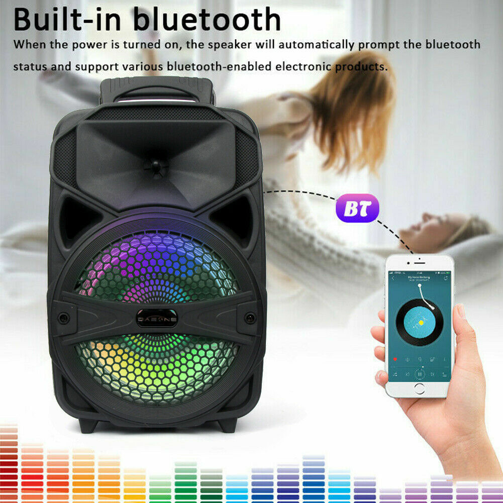 1000W Portable Bluetooth Speaker Karaoke Party Sound System FM LED Lights w/mic - 6