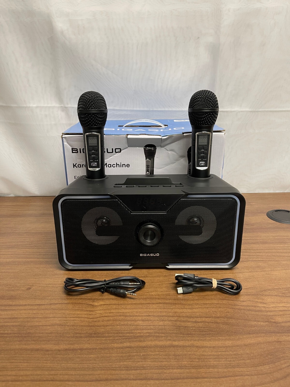 Bigasuo KA215 Black Portable Karaoke Machine With 2 UHF Wireless Microphones