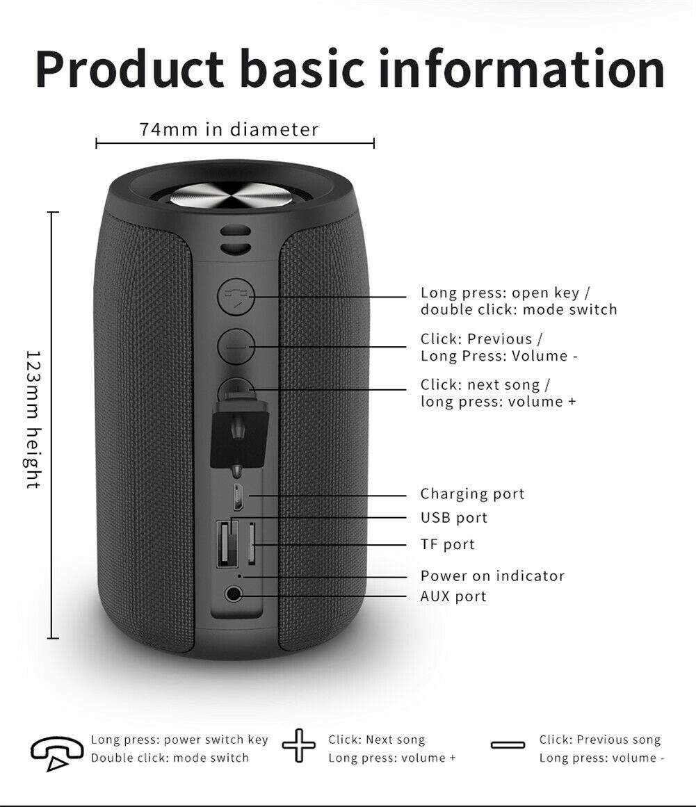 Portable Bluetooth Speaker Wireless Loud Speakers Memory Card USB AUX Slots - 11