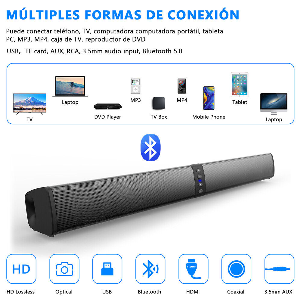 New Bluetooth Soundbar TV PC Sound System 3D Surround Subwoofer Speaker USB- - 4