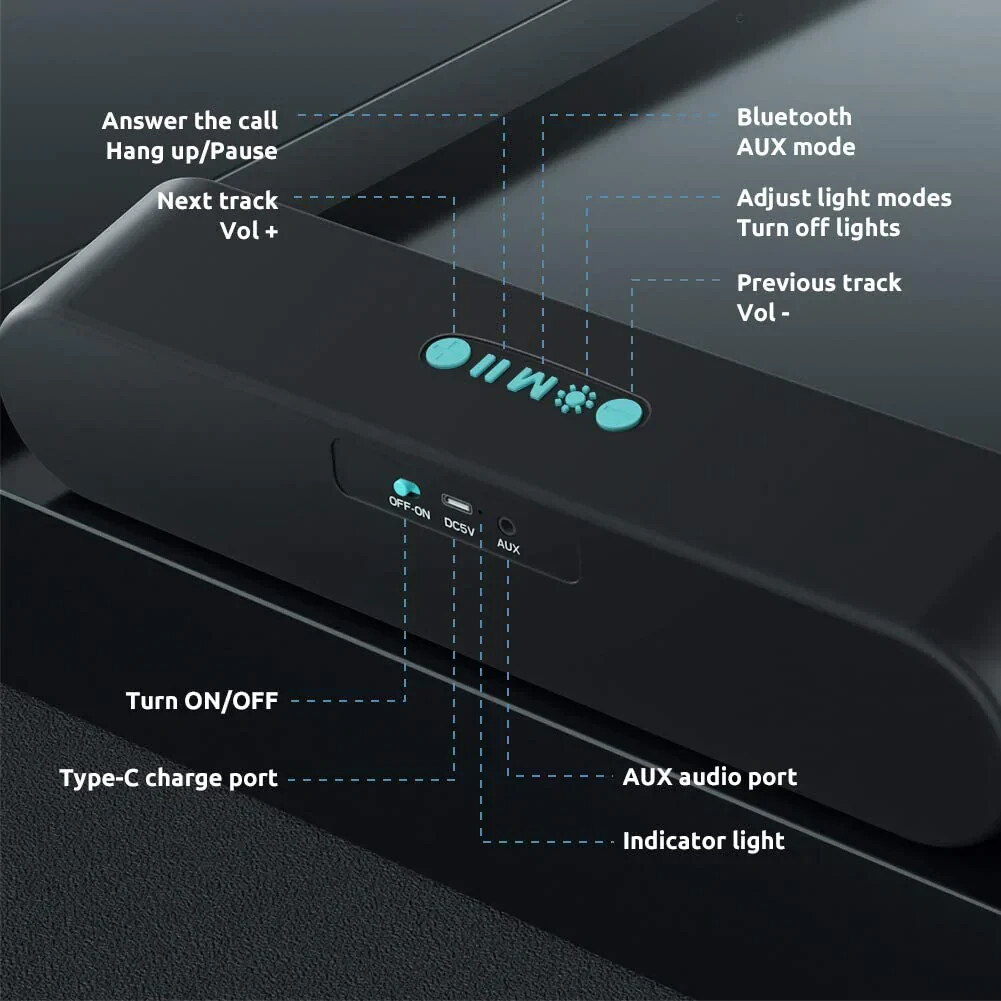Stereo Bluetooth Speaker | Portable Rechargeable Wireless with Subwoofer Outdoor - 2